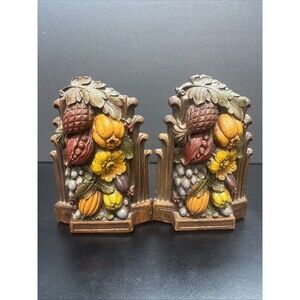 Vintage Fruit Leaves Flowers Bookends Library Office Farmhouse Colorful Syrocco